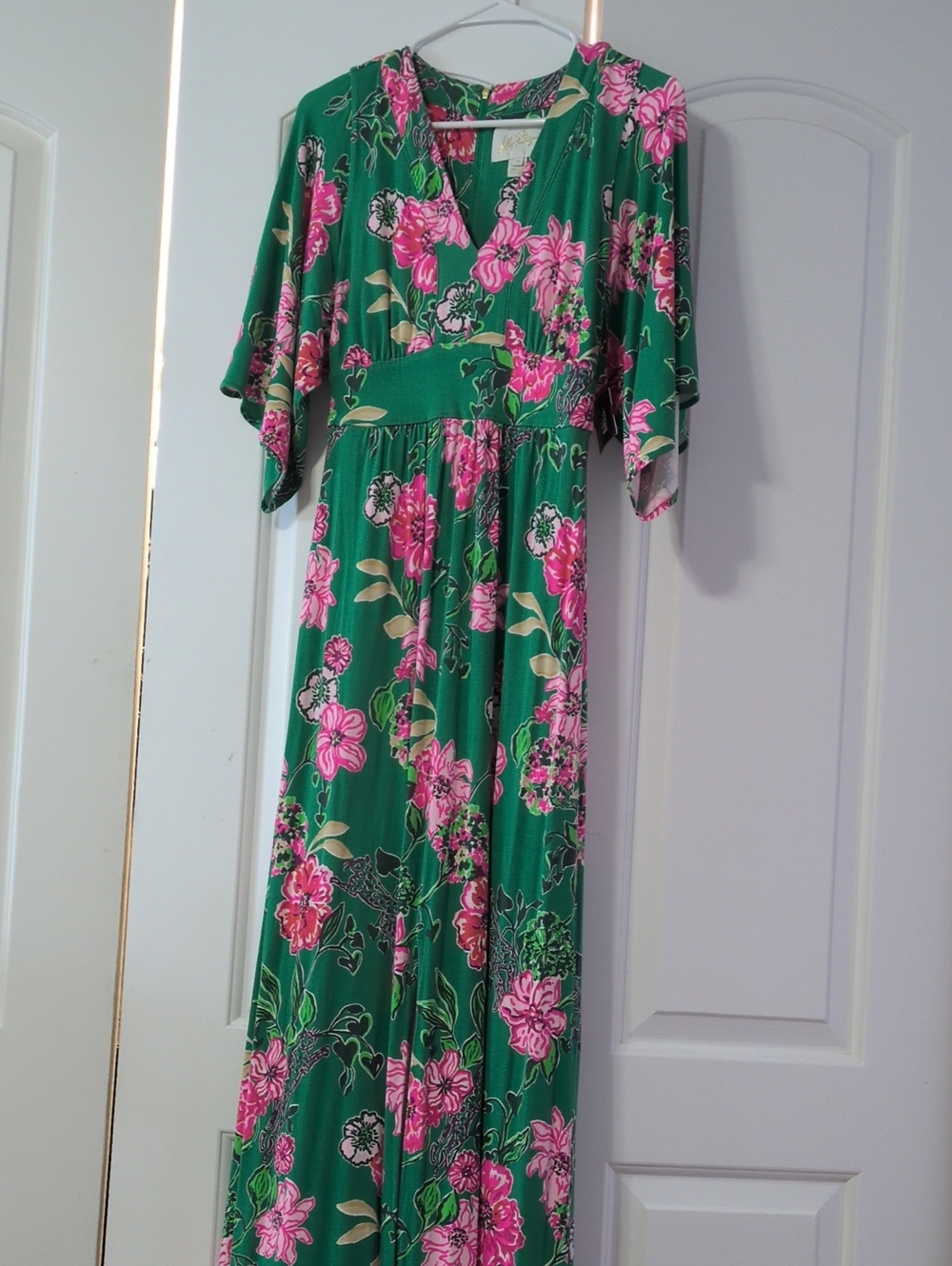 Lilly Pulitzer Green Maxi Dress with Pink Floral Print